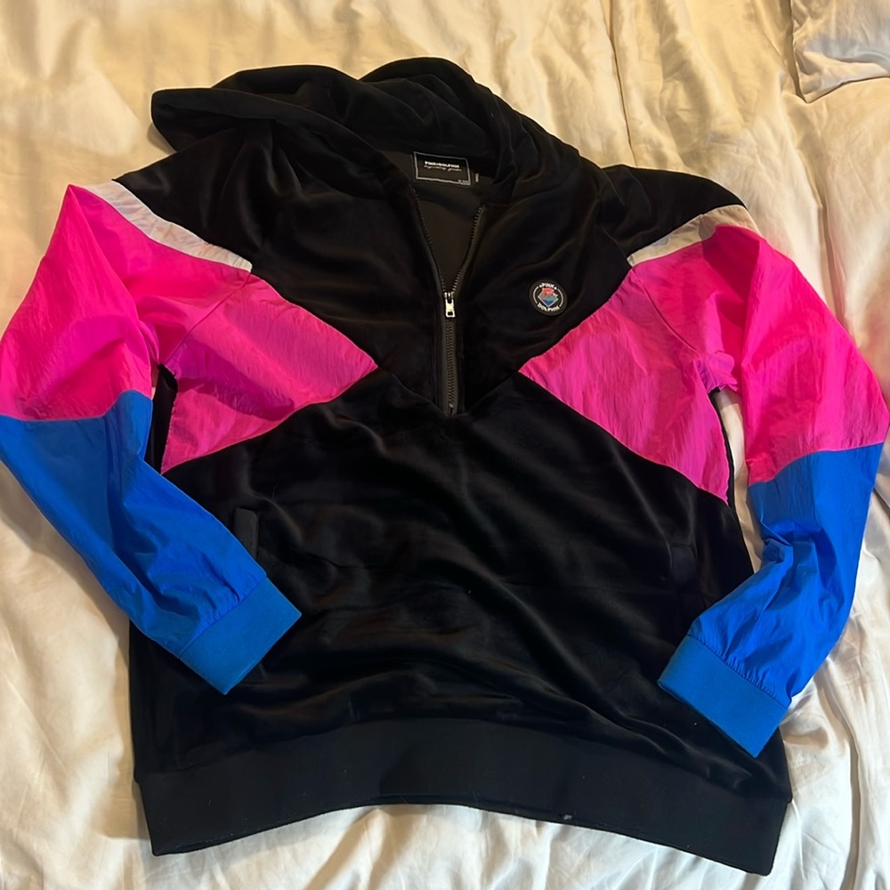 Pink Dolphin tricolor windbreaker velvet half zip hoodie